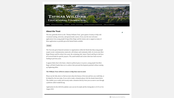 Screenshot of the Thomas Williams Educational Foundation website