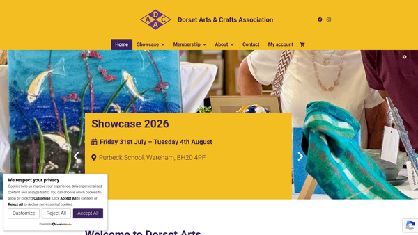 Screenshot of the Dorset County Arts And Crafts Association website