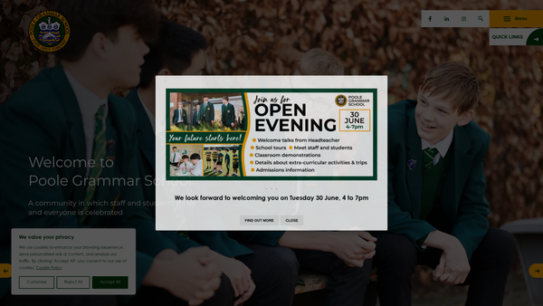 Screenshot of the The Poole Grammar School Trust Fund website