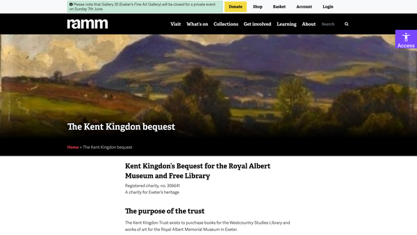 Screenshot of the Kent Kingdon's Bequest For Royal Albert Museum And Free Library website