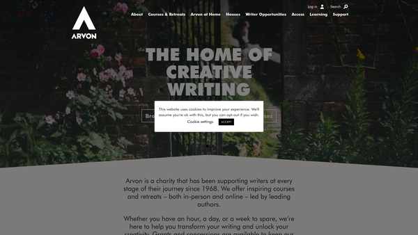 Screenshot of the The Arvon Foundation website