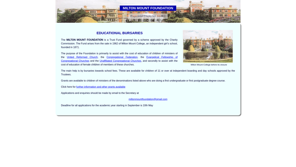 Screenshot of the Milton Mount Foundation website