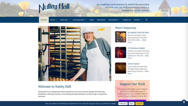 Screenshot of the Nutley Hall website
