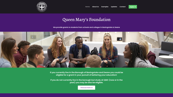 Screenshot of the Queen Mary's College Foundation website