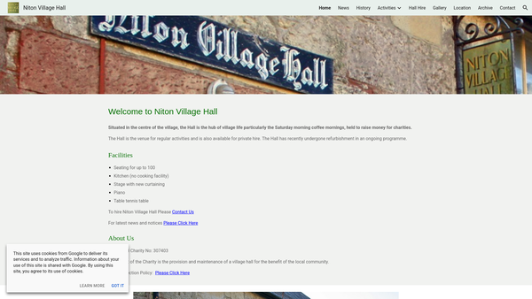 Screenshot of the Niton Village Hall website