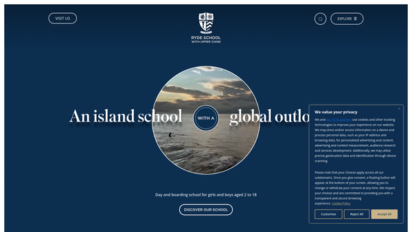 Screenshot of the Ryde School website