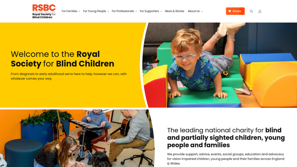 Screenshot of the The Royal Society For Blind Children website