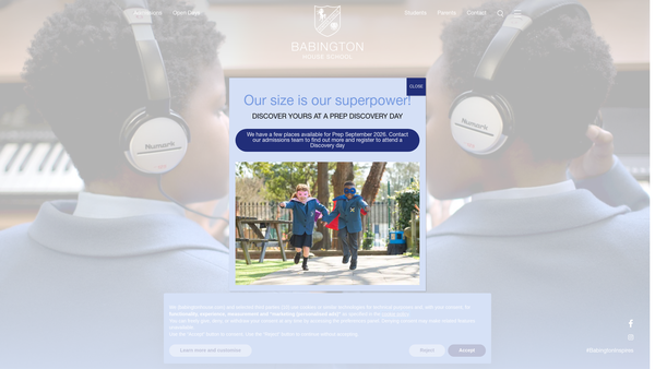 Screenshot of the Babington House School Ltd website