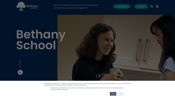 Screenshot of the Bethany School website