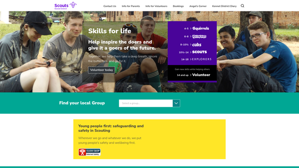 Screenshot of the Kennet District Scout Council website