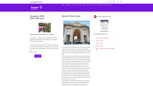Screenshot of the 1st Claygate Scout Group website