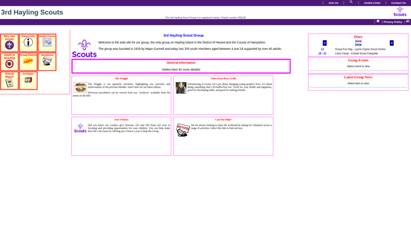 Screenshot of the 3rd Hayling (Brotherhood Own) Scout Group website
