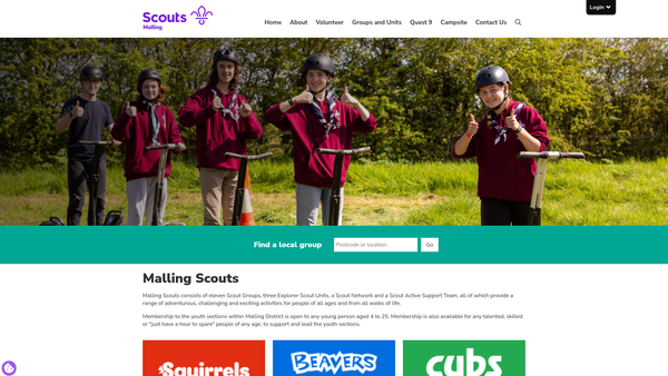 Screenshot of the Malling District Scout Council website