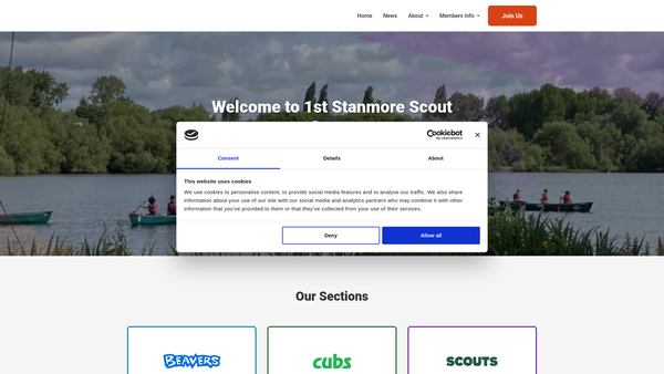 Screenshot of the 1st Stanmore Scout Group website