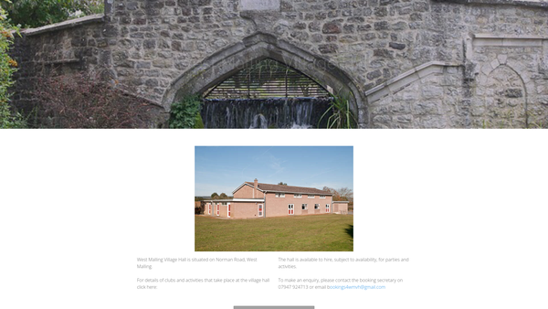 Screenshot of the West Malling Village Hall website