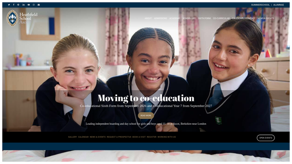 Screenshot of the Heathfield School website