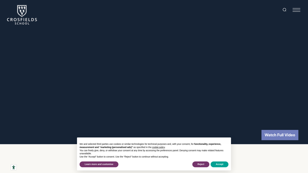 Screenshot of the Crosfields School website