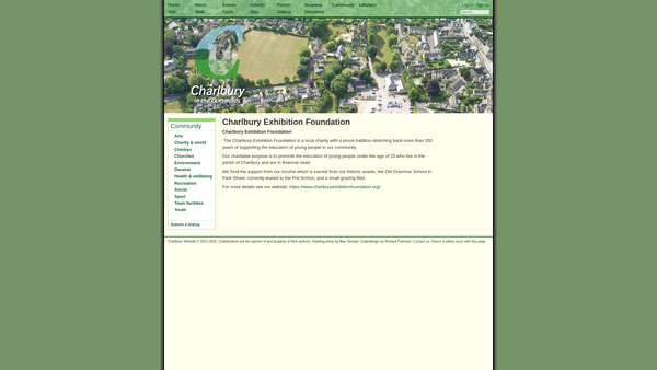 Screenshot of the Charlbury Exhibition Foundation website