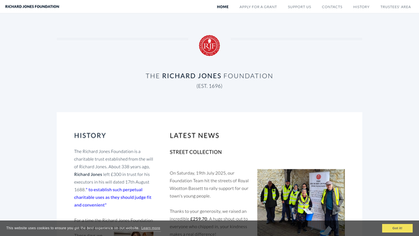 Screenshot of the Richard Jones Foundation website