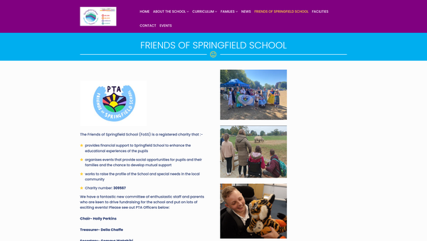 Screenshot of the Springfield School, Witney, Parent Teachers Association website