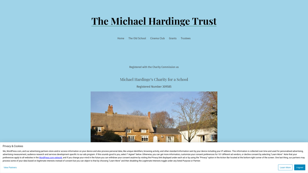 Screenshot of the Michael Hardinge's Charity For A School website