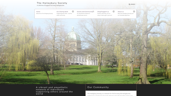 Screenshot of the The Haileybury Society website