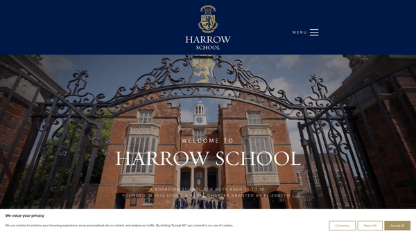Screenshot of the The Keepers And Governors Of The Possessions, Revenues And Goods Of The Free Grammar School Of John Lyon, Within The Town Of Harrow-On-The-Hill website