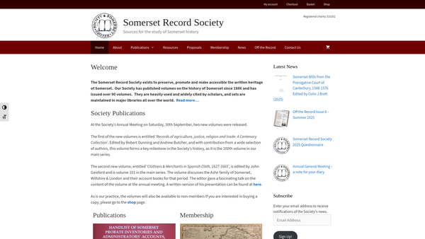 Screenshot of the Somerset Record Society website