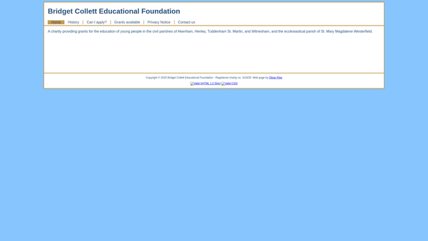 Screenshot of the The Bridget Collett Educational Foundation website