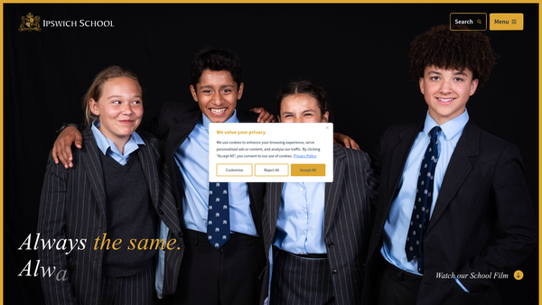 Screenshot of the Ipswich School website