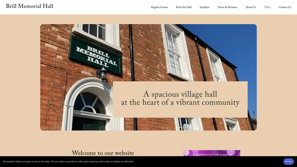 Screenshot of the Brill Memorial Hall website