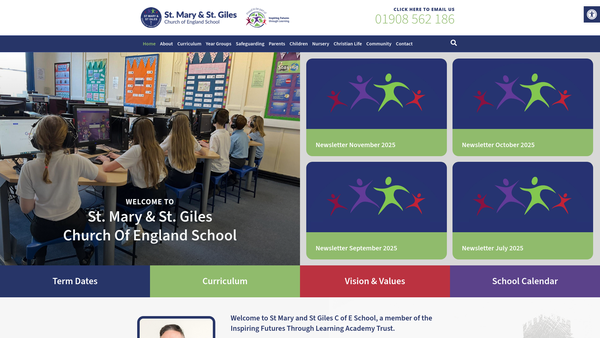 Screenshot of the St. Mary And St. Giles Church Of England School website