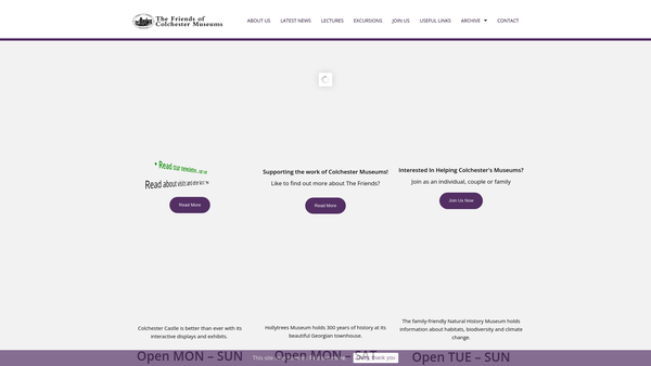 Screenshot of the Friends Of Colchester Museums And Art Galleries website