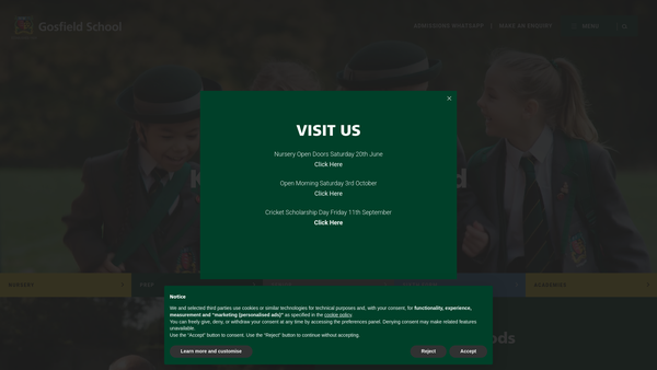 Screenshot of the Gosfield School Limited website