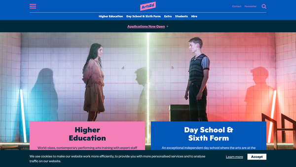 Screenshot of the The Arts Educational Schools website