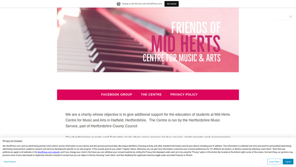 Screenshot of the The Friends Of The Mid Herts Centre For Music And Arts website