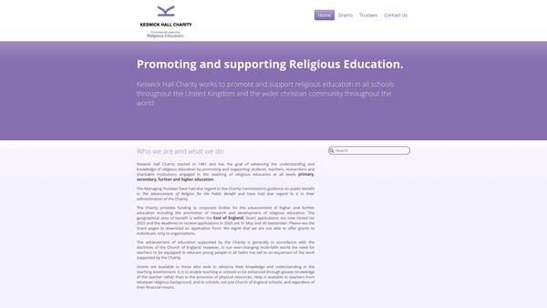 Screenshot of the Keswick Hall Charity website