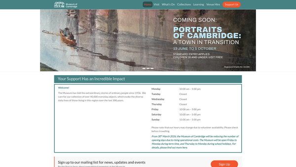 Screenshot of the Museum Of Cambridge website