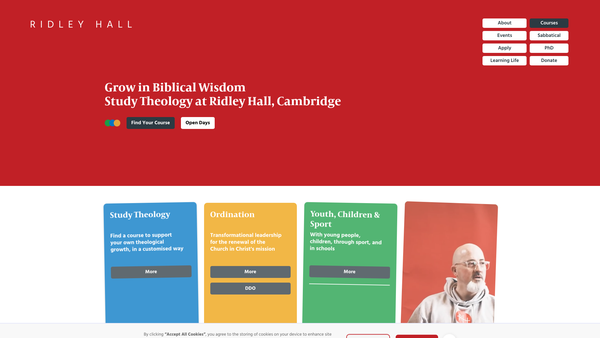 Screenshot of the Ridley Hall, Cambridge website