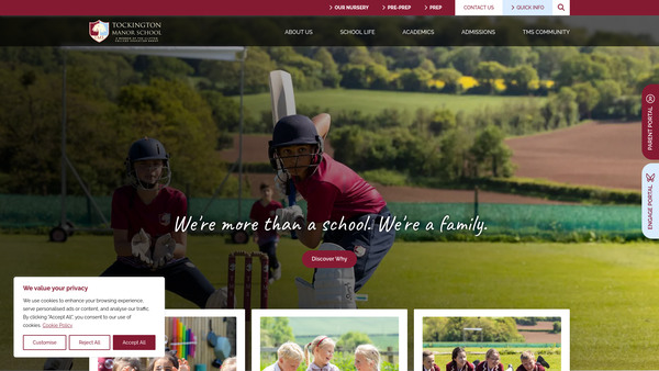 Screenshot of the Tockington Manor School Limited website