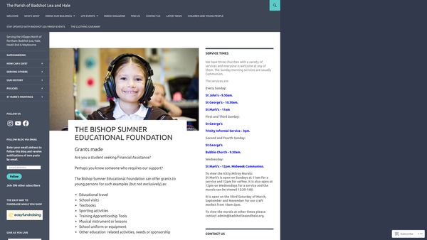 Screenshot of the The Bishop Sumner Educational Foundation website