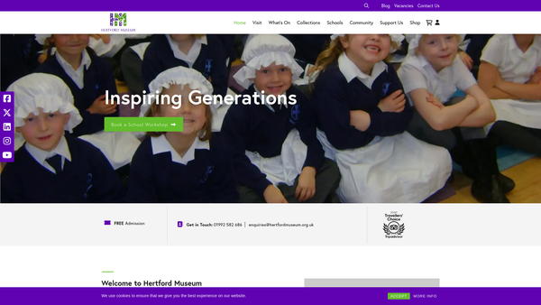 Screenshot of the The Hertford Museum Charity website