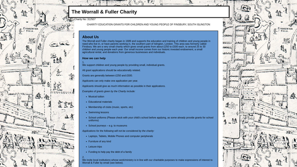Screenshot of the Worrall And Fuller Exhibition Fund website