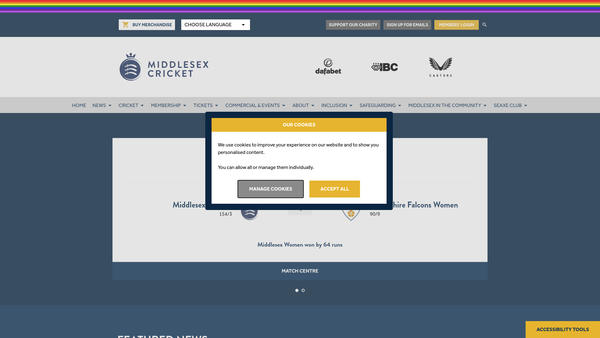 Screenshot of the Middlesex County Cricket Club Centenary Youth Trust website