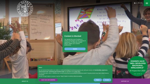 Screenshot of the King Alfred School Society website
