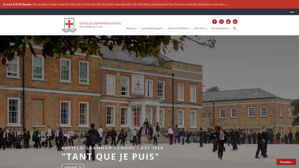 Screenshot of the Enfield Grammar School website