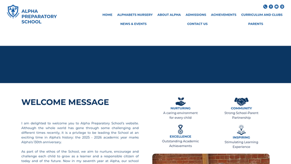 Screenshot of the Alpha Preparatory School, Ltd website