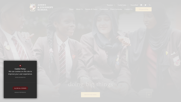 Screenshot of the Addey And Stanhope School website