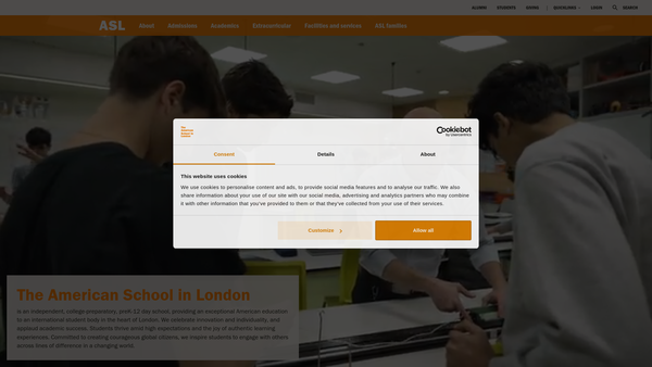 Screenshot of the The American School In London Educational Trust Ltd website