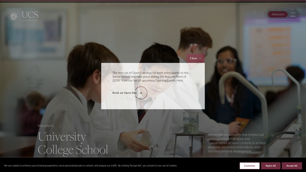 Screenshot of the University College School website